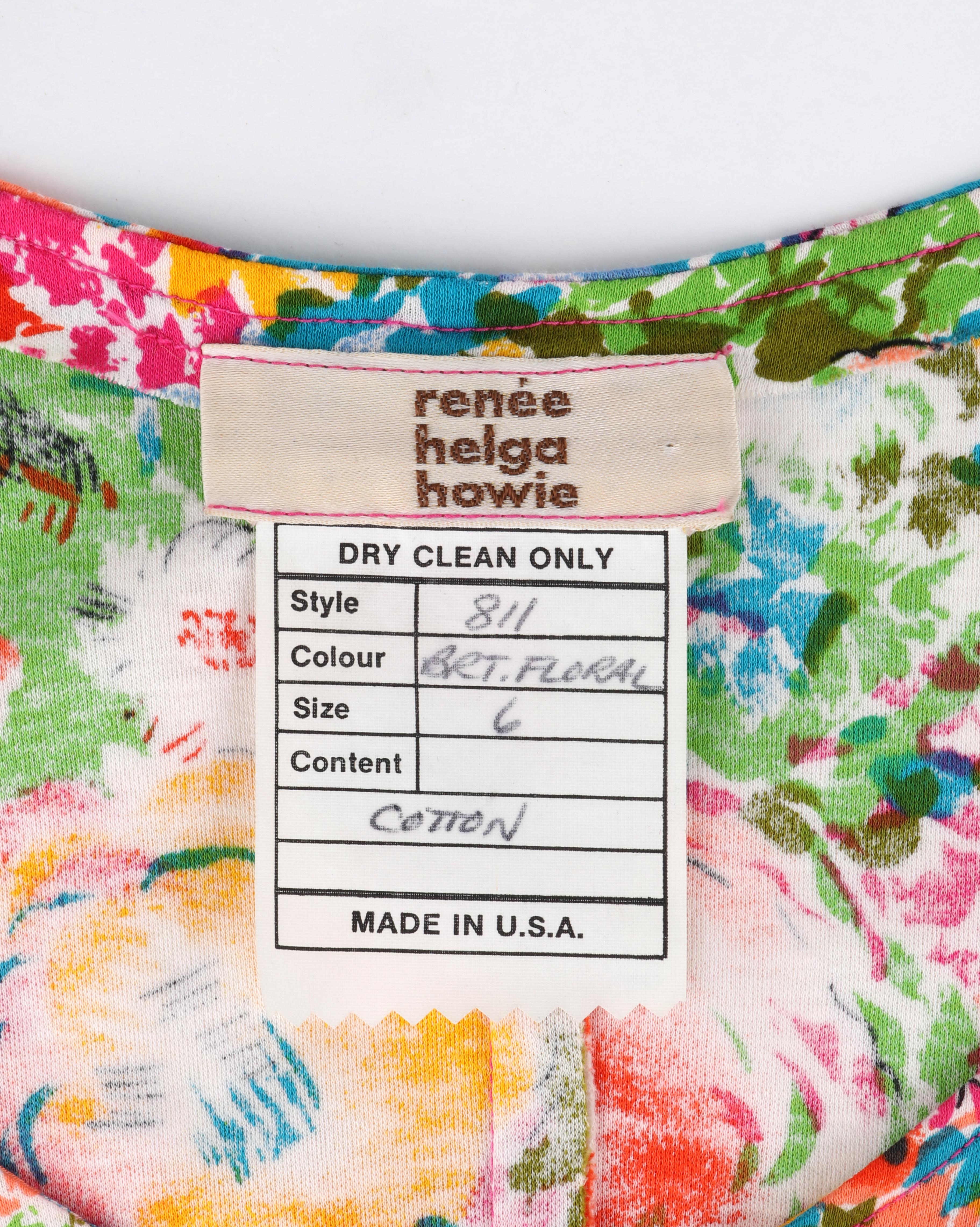 RENEE HELGA HOWIE c.1980s Multicolor Floral Print Drop Waist Short Sleeve Dress For Sale 6