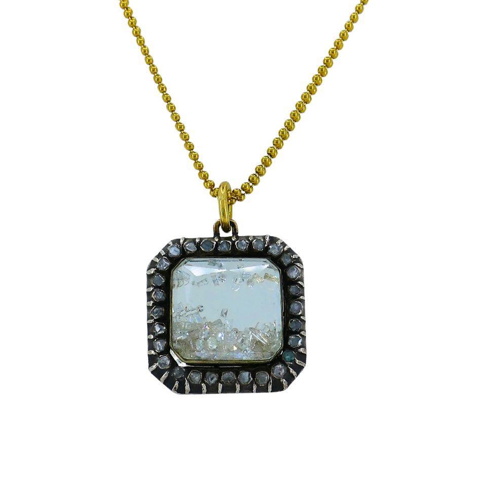Renee Lewis Collier pendentif Shake en or 18 carats avec diamants et cristal craquelé Pour femmes en vente