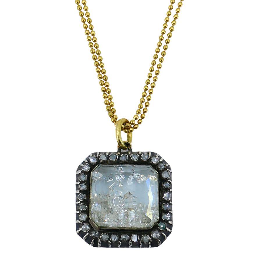 Renee Lewis Collier pendentif Shake en or 18 carats avec diamants et cristal craquelé en vente 1