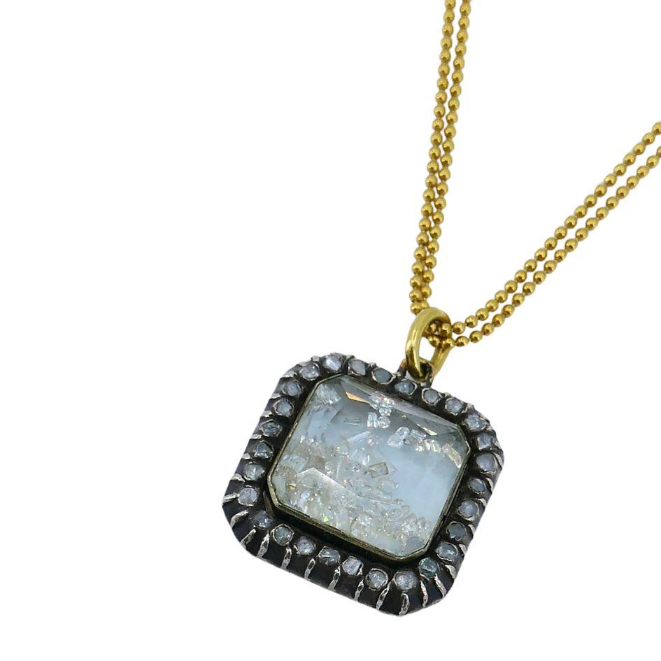 Renee Lewis Collier pendentif Shake en or 18 carats avec diamants et cristal craquelé en vente 3