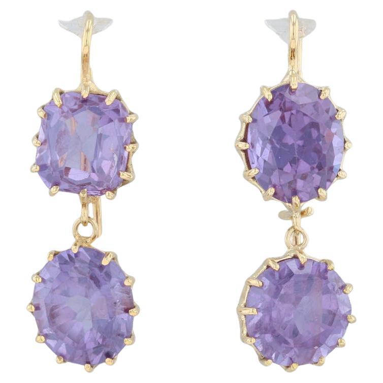 Renee Lewis Synthetic Purple Sapphire Earrings 18k Yellow Gold Dangle Drops