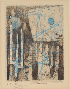 „Fete“ Moderne abstrakte Radierung und Aquatinta auf Papier (Künstlerprobe) aus der Mitte des Jahrhunderts