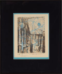 « Fete », eau-forte et aquatinte abstraites sur papier, style moderne du milieu du siècle dernier