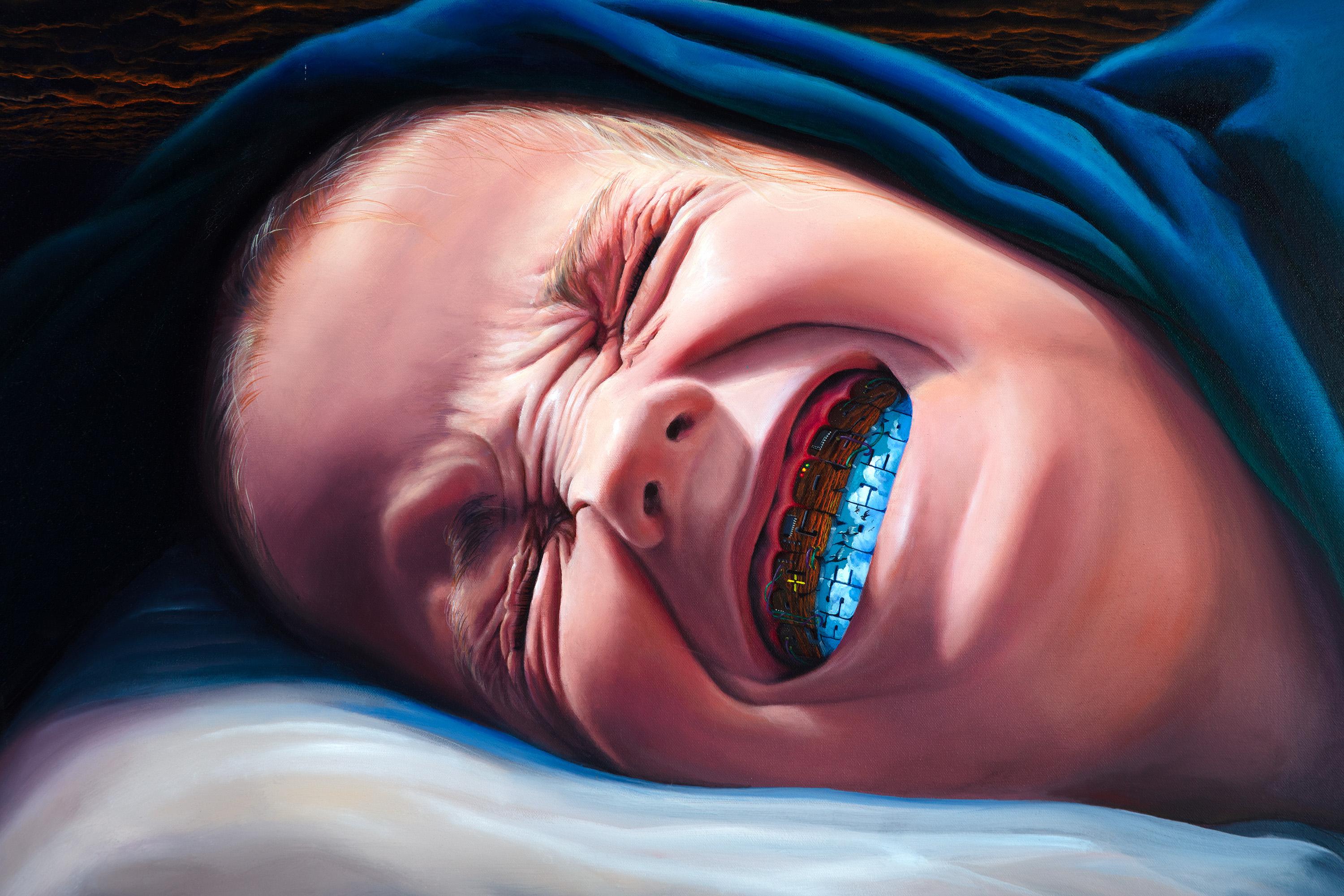 „Progress Regress“, Porträt, Öl auf Leinwand, signiert – Painting von Renee McGinnis