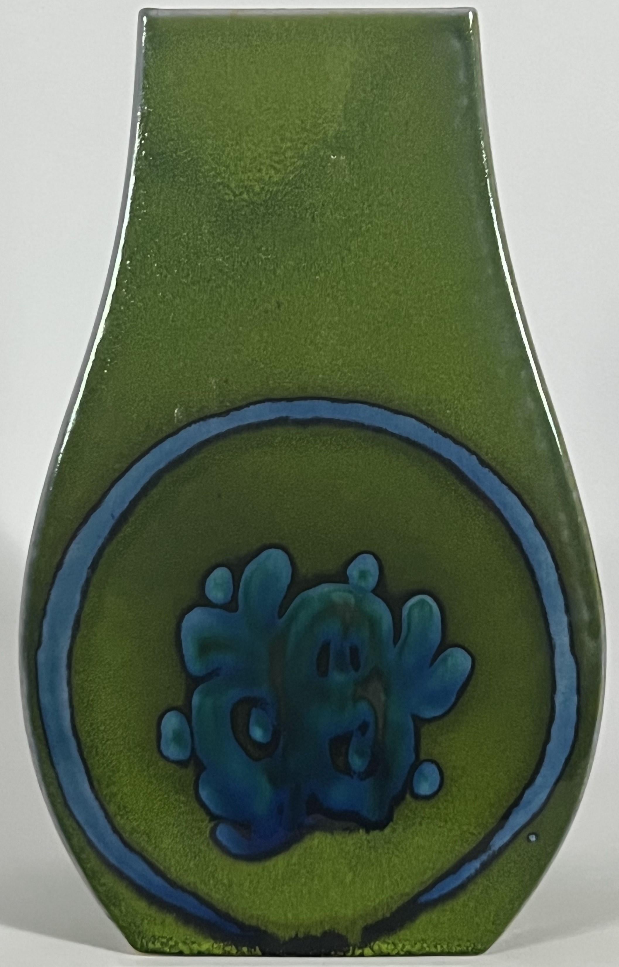 German Renee Neue Hutschenreuther Vibrant Green and Blue Chinese Bronze Form