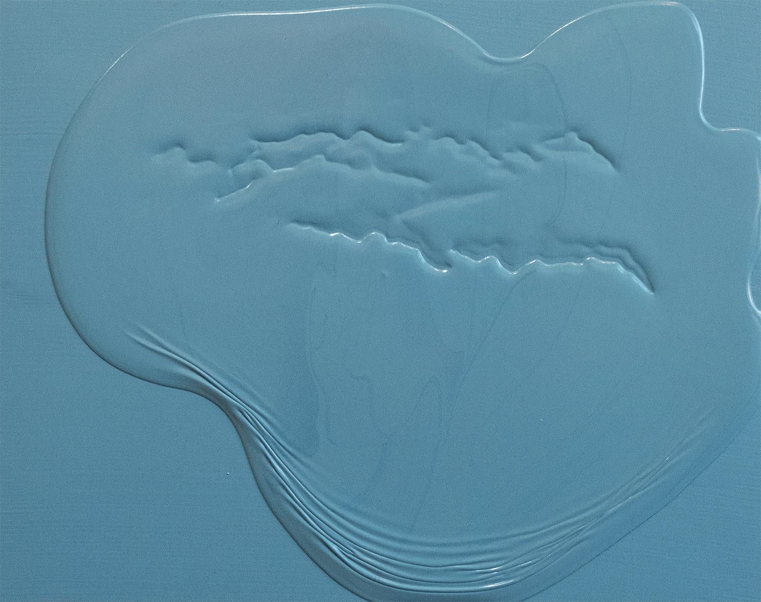 Abstract Painting Renee Phillips - Meditation FB HgBlWh- peinture abstraite texturée bleu marine sur panneau de bois