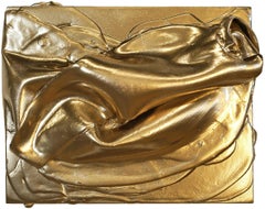 Metallic studies- abstract textural copper gold silver paintings on wood panel