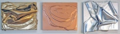 Metallic studies- abstract textural copper gold silver paintings on wood panel