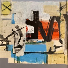 Dittico astratto a tecnica mista di grandi dimensioni su tela di Renee Ritter 1982