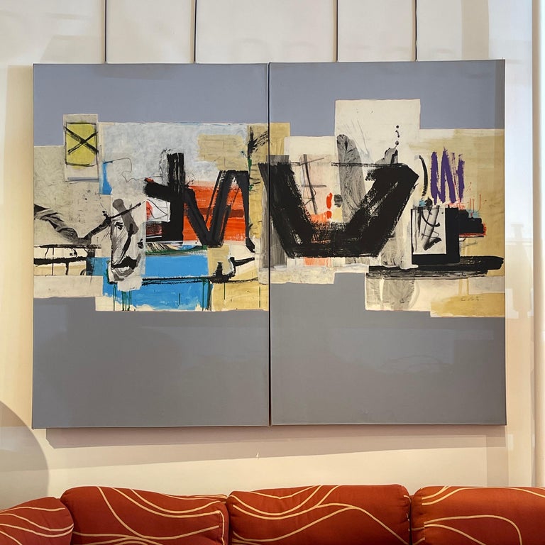 Large Scale Mixed Media Abstract Diptych on Canvas by Renee Ritter 1982 For Sale 8