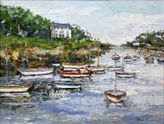 "Bateaux en Bretagne" Parisian Harbor Scene Impressionist Oil Painting on Canvas