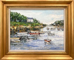"Bateaux en Bretagne" Parisian Harbor Scene Impressionist Oil Painting on Canvas