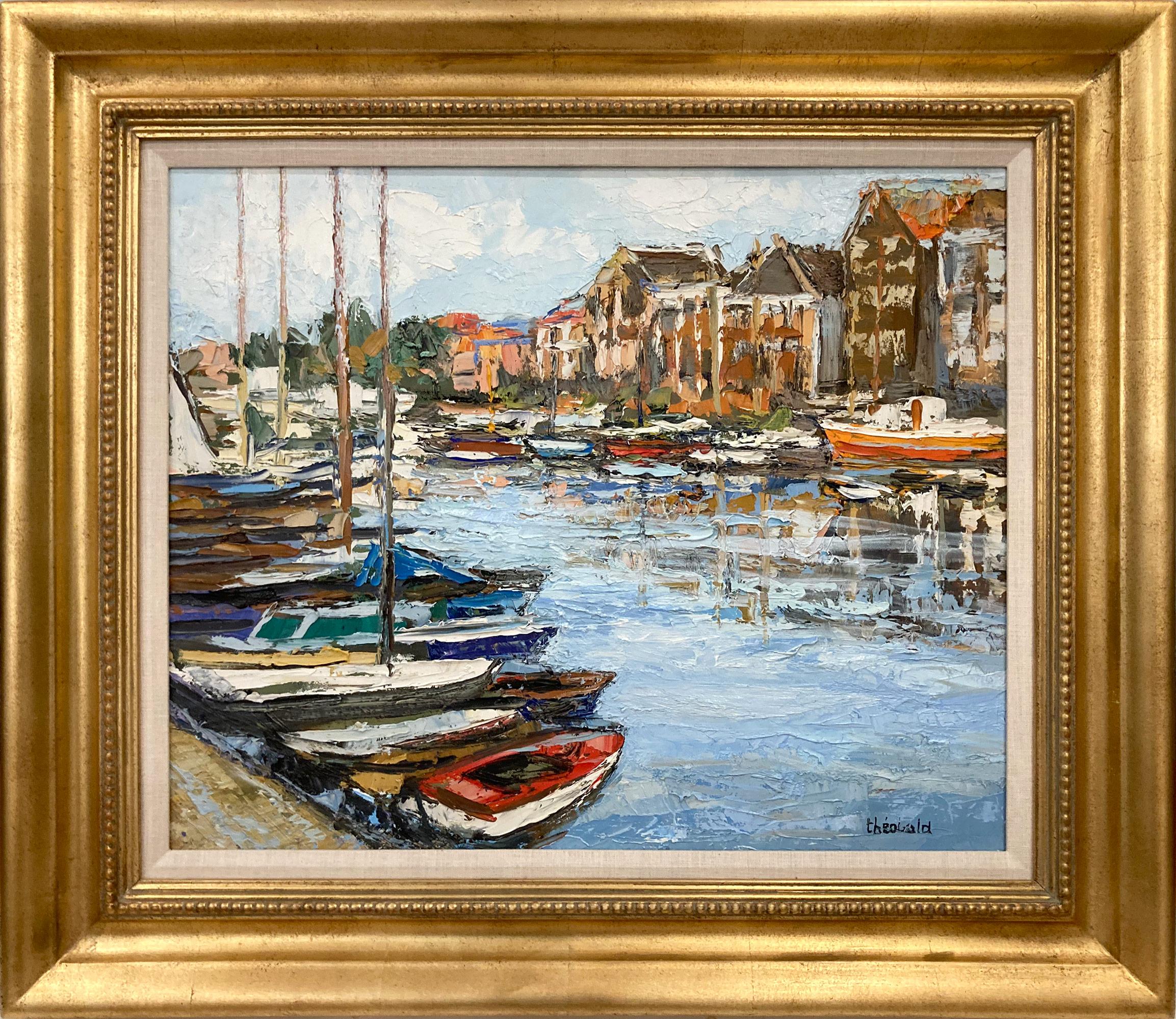 "Bel Ete dans le Port Scène portuaire parisienne Peinture à l'huile impressionniste sur toile