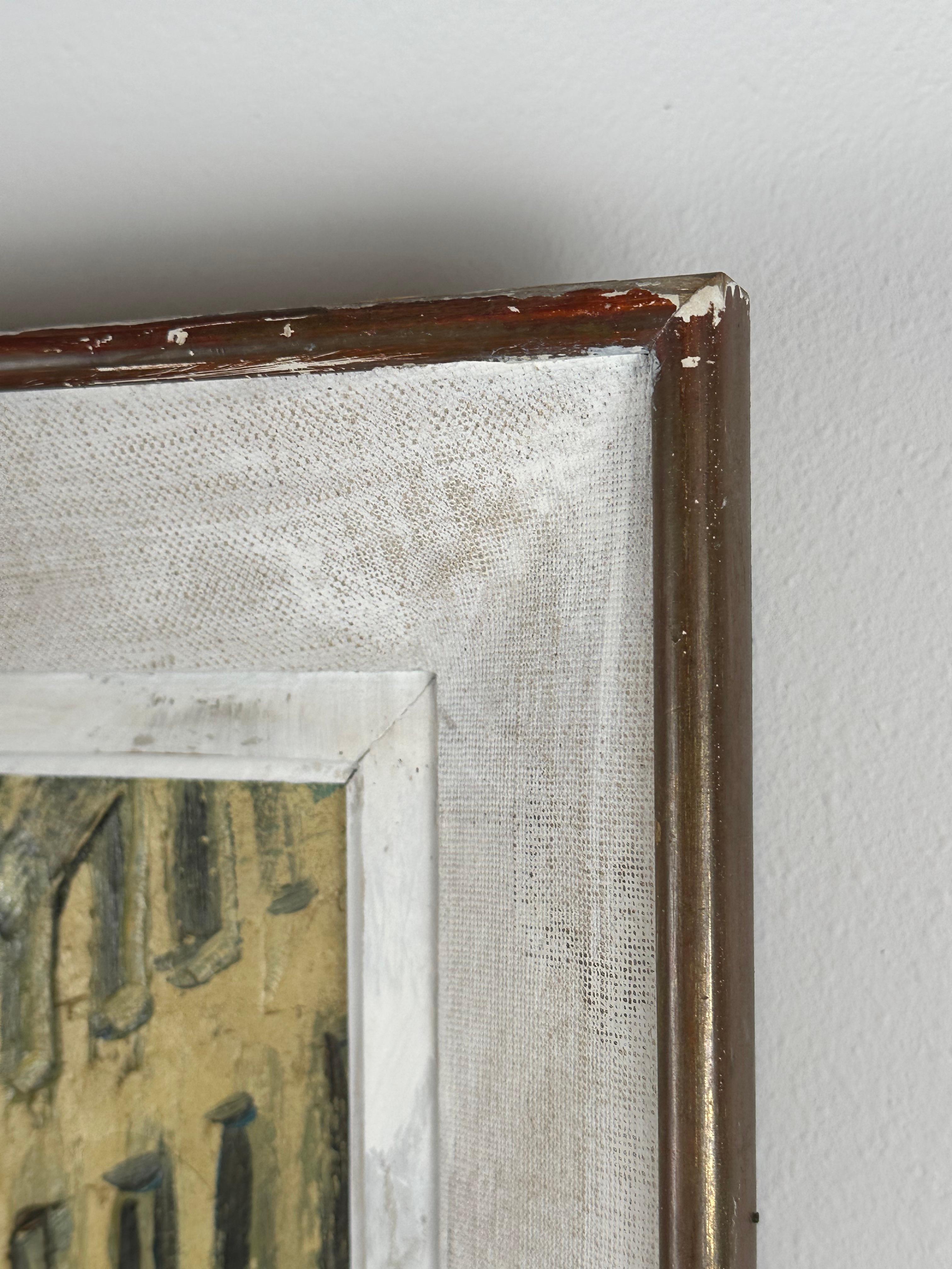 Renee Theobald (1926-2014). Pasaje, hacia 1965. Óleo sobre lienzo, 13 x 16 pulgadas, 18,5 x 21,5 pulgadas enmarcado. La pintura está en excelente estado; el marco tiene pequeñas pérdidas y ha sido repintado, pero es original de la pieza. 


Estudió