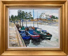 "Sur La Somme" Parisian Marine Harbor Scene Impressionist Oil Painting on Canvas