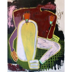Disordered- Acrylic, Gouache, Spray Paint, Abstract Figurative, Yellow, Green