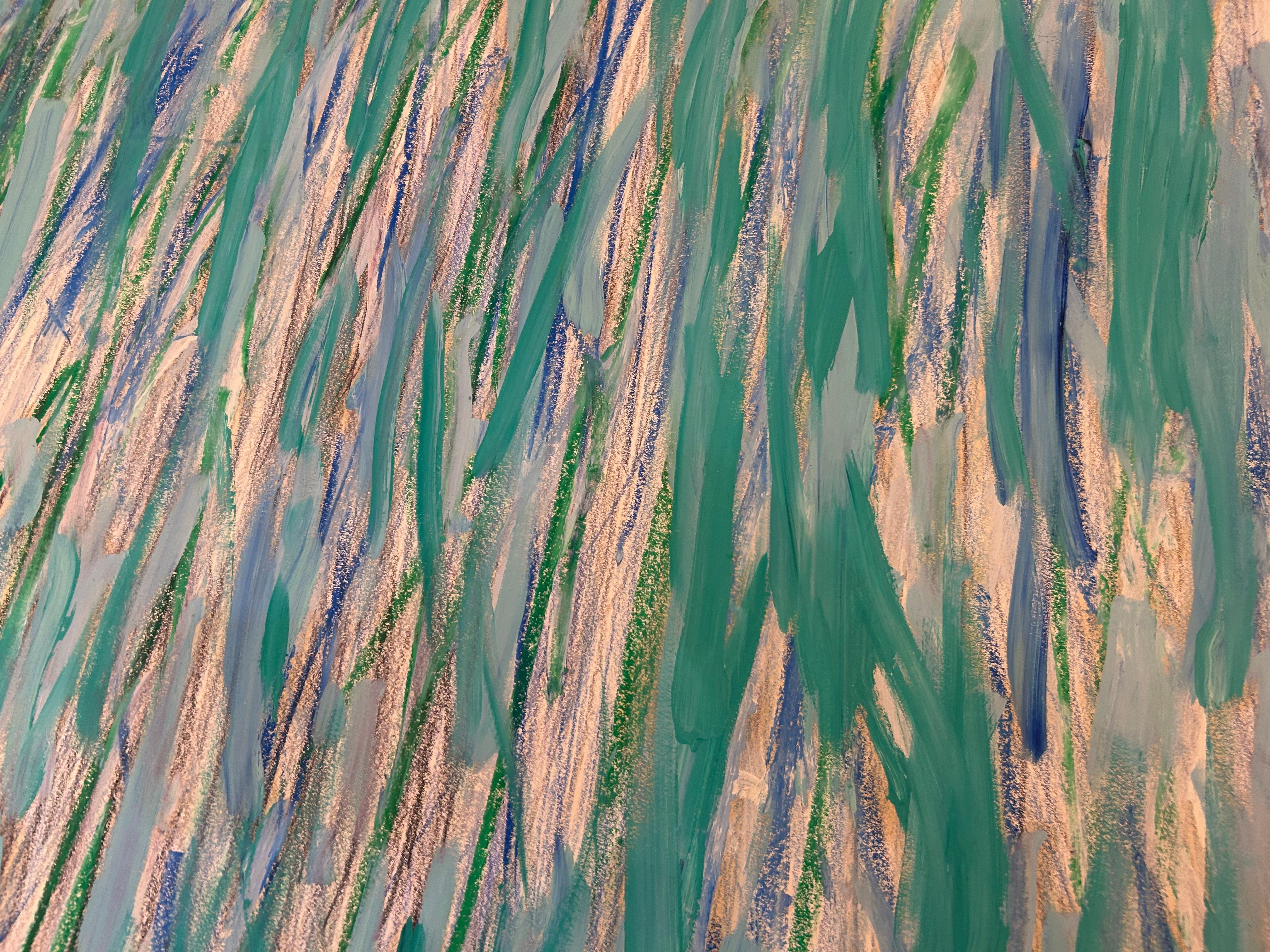 Blue and Green toned Mixed Media Abstract work on paper For Sale 7