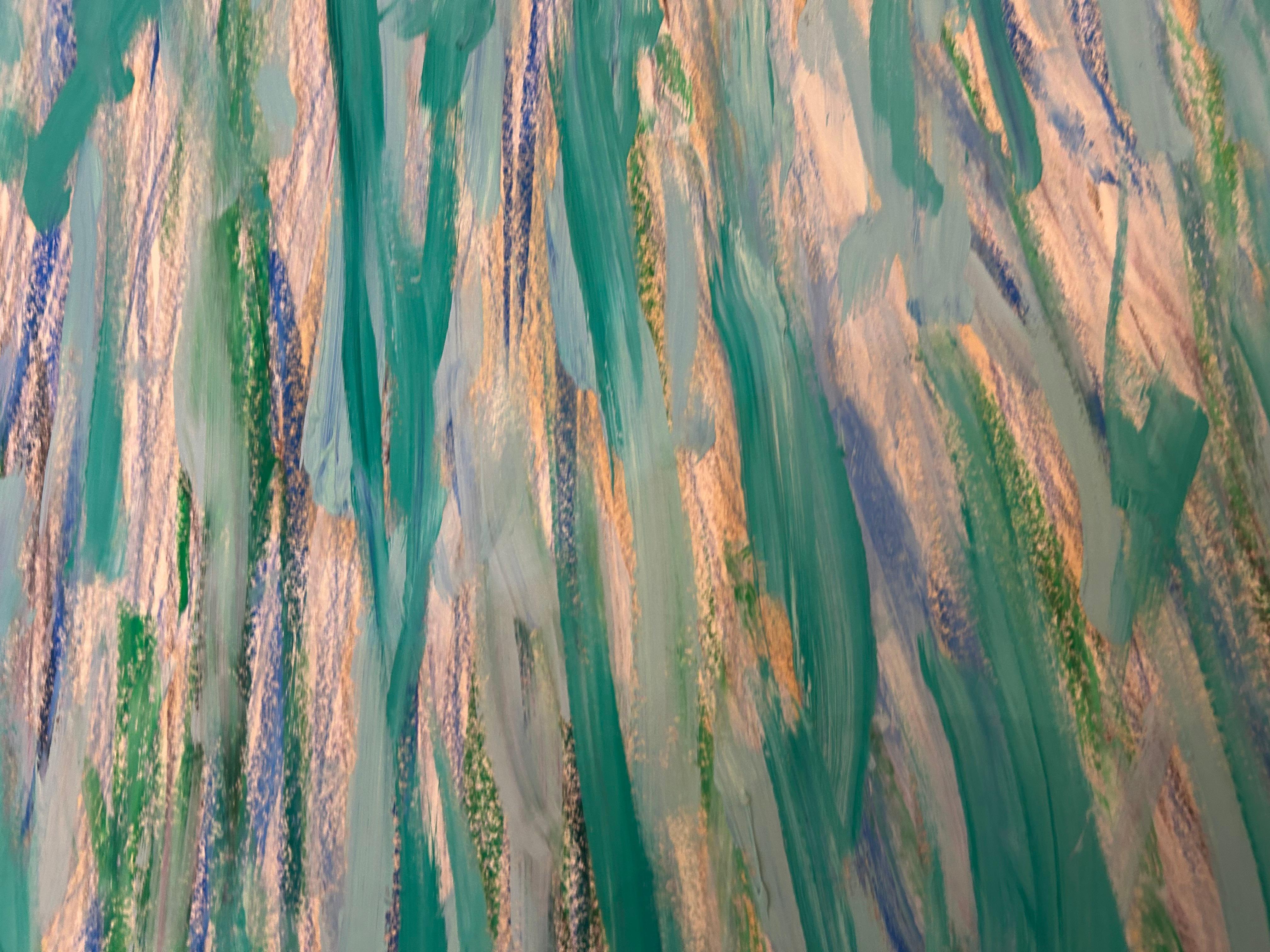 Blue and Green toned Mixed Media Abstract work on paper For Sale 8