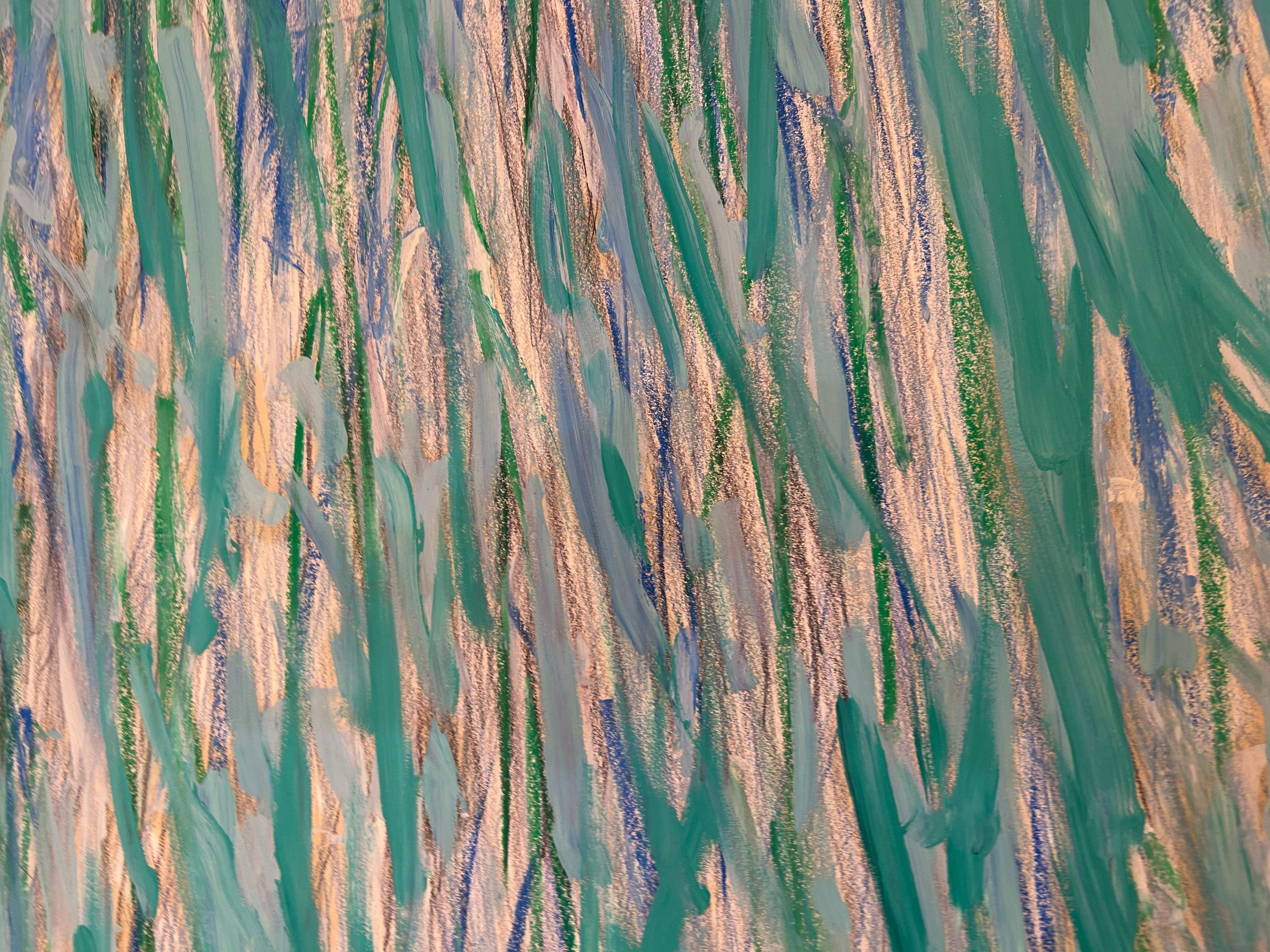 Blue and Green toned Mixed Media Abstract work on paper For Sale 1
