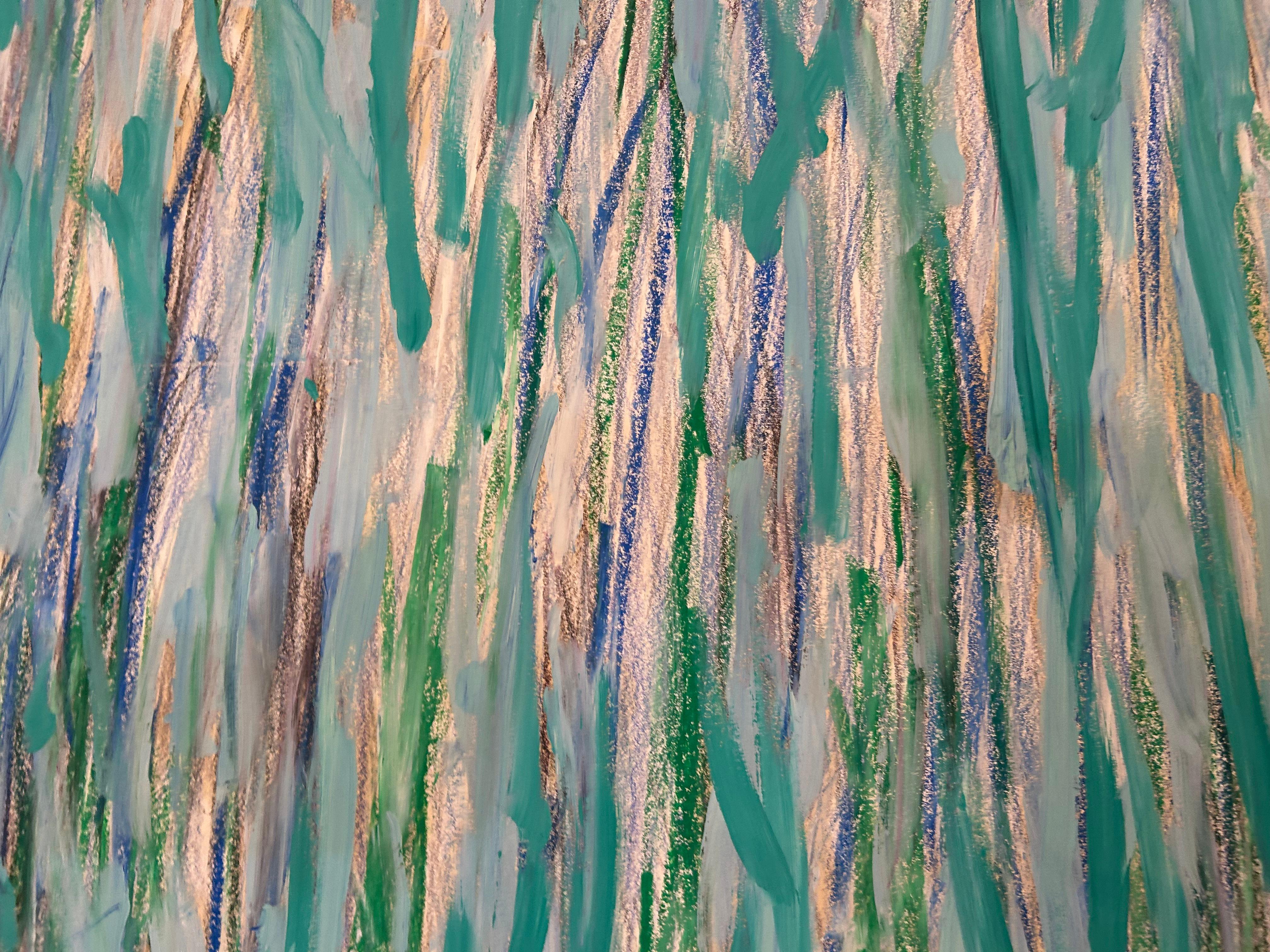 Blue and Green toned Mixed Media Abstract work on paper For Sale 5