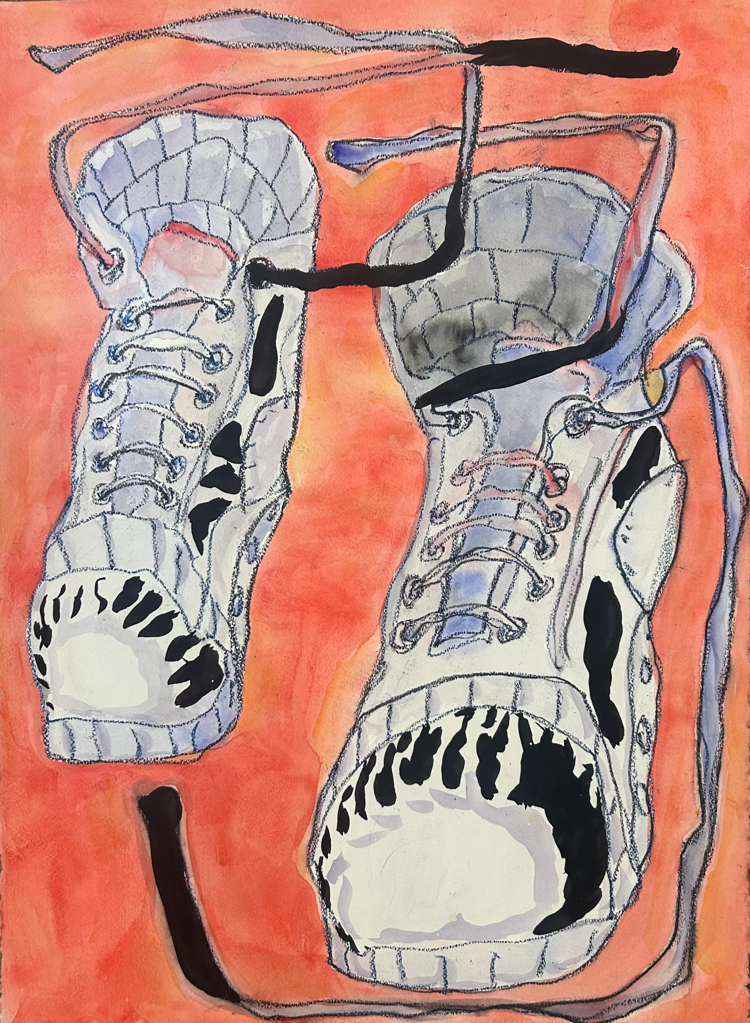 Peinture figurative multimédia sur papier, 2022