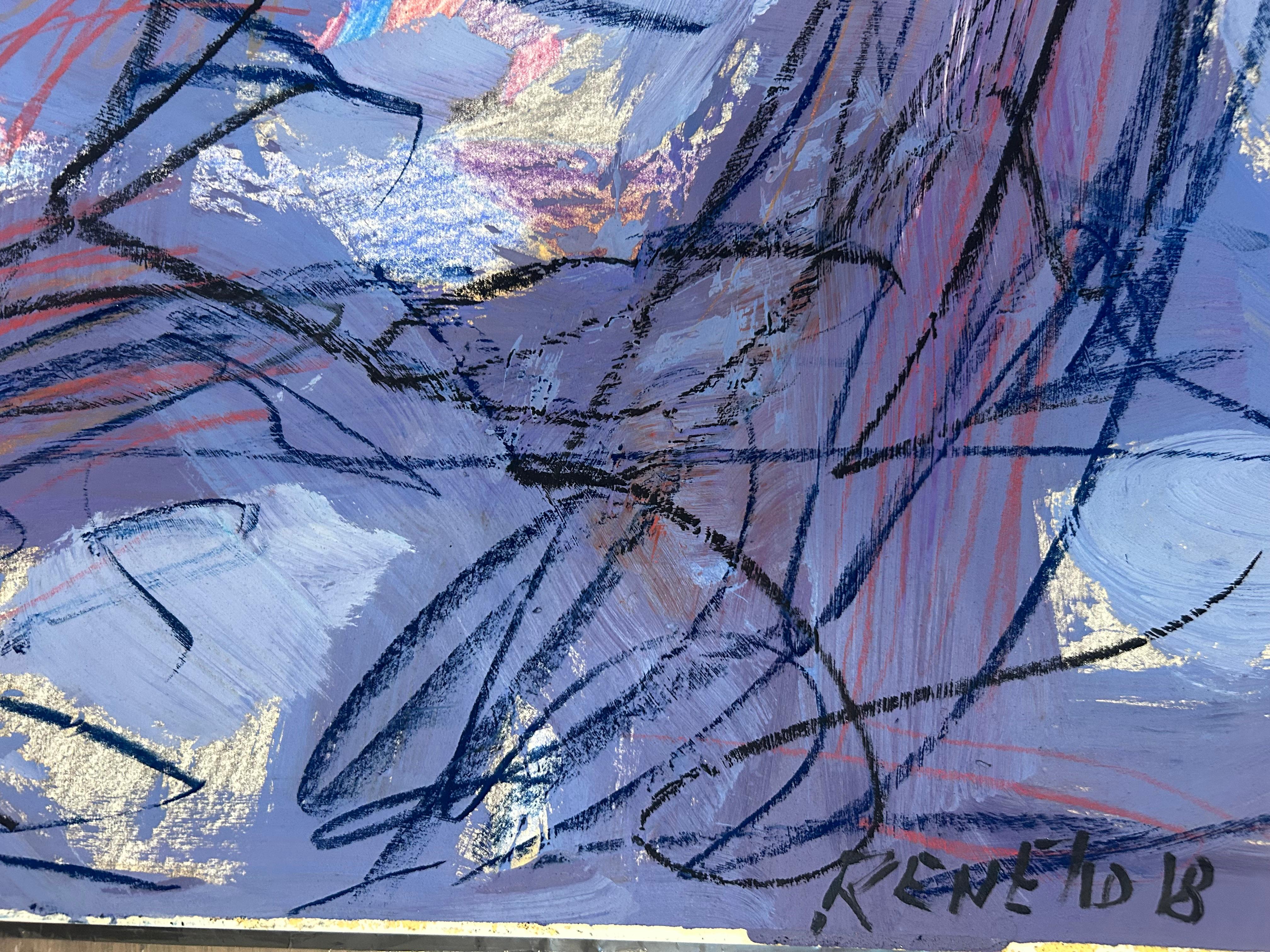 Pittura astratta colorata su carta - Art di Renelio Marin