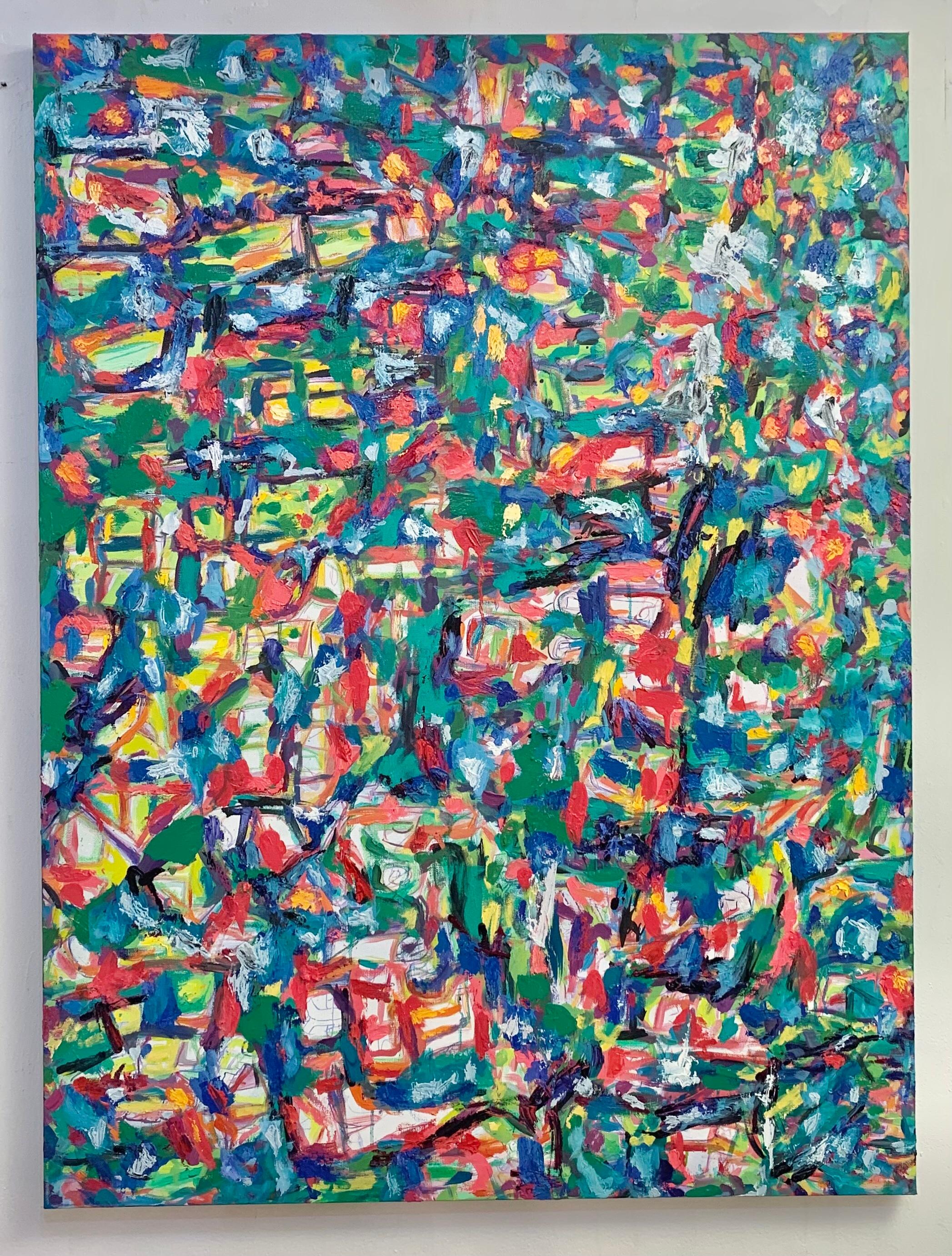 Vista aerea della Rete: Pittura a olio astratta contemporanea - Painting di Renelio Marin