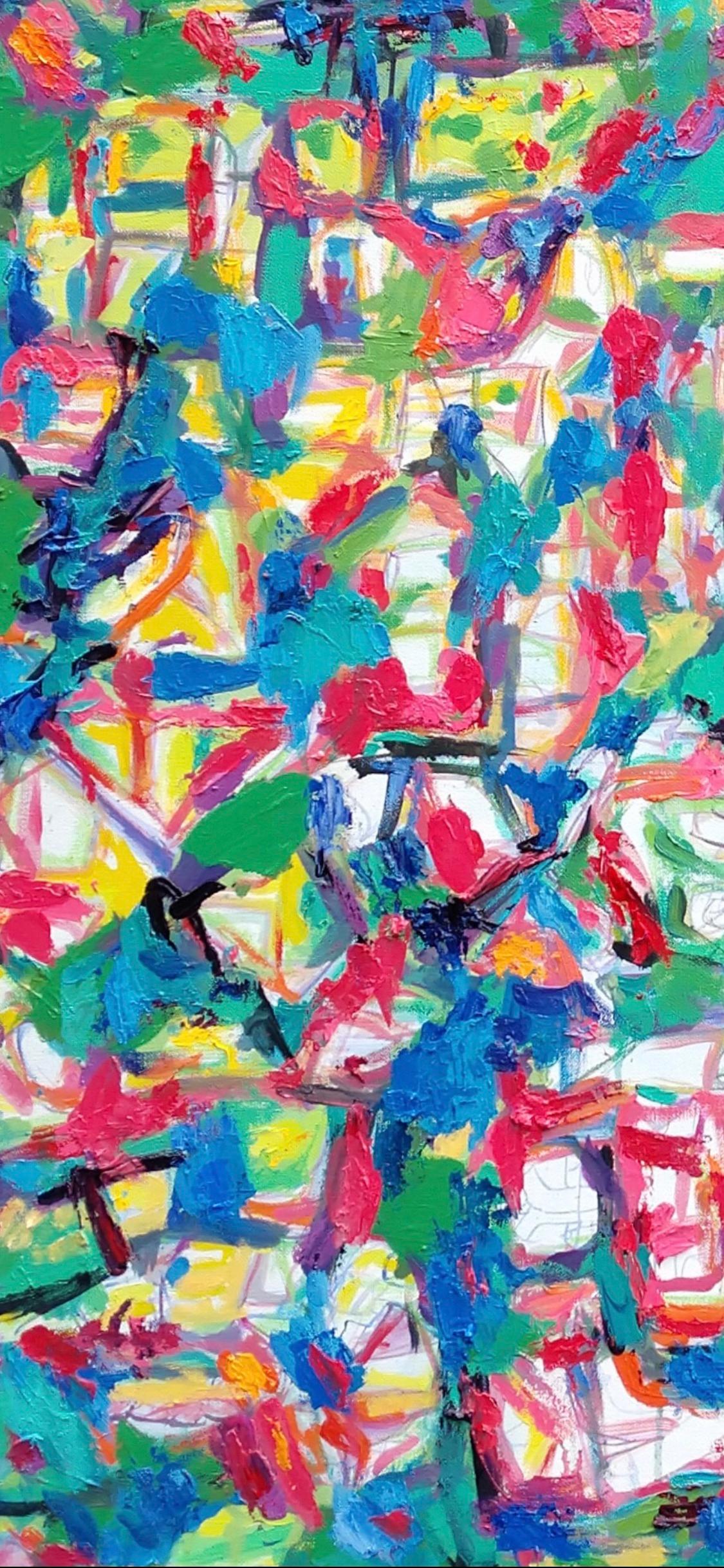 Vista aerea della Rete: Pittura a olio astratta contemporanea - Abstract Painting Grigio di Renelio Marin