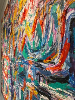 Basic Nature of Existence: Colorful Large Contemporary Abstract Oil Painting