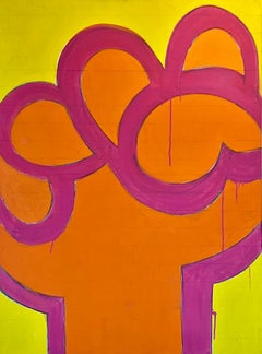 Big Hand Sign 3: Contemporary Pop Art Oil Painting, Magenta Orange and Yellow