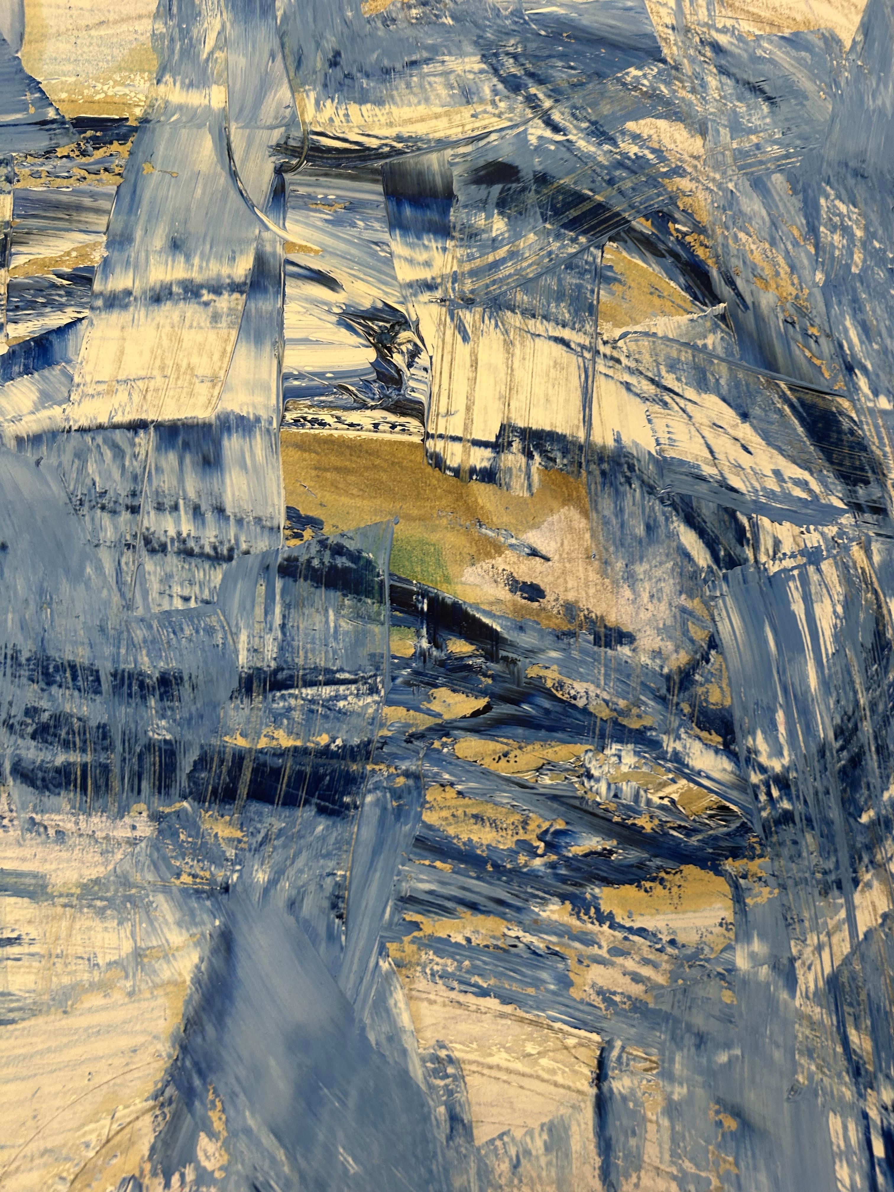 Opera astratta blu su carta - Abstract Painting Grigio di Renelio Marin