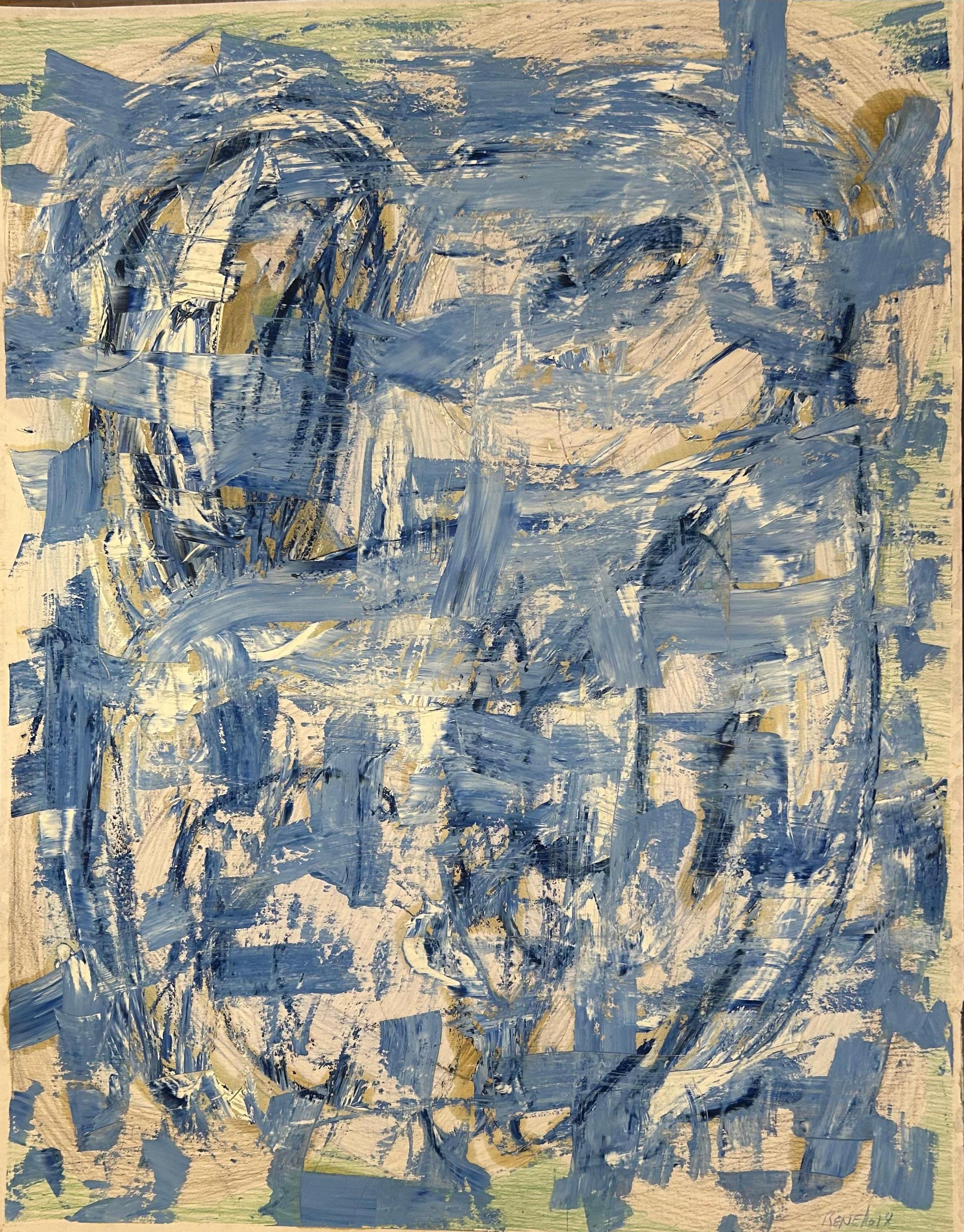 Abstract Painting di Renelio Marin - Opera astratta blu su carta