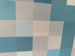 Blue Pixel Painting: Geometric Hand Painted Squares Acrylic Painting