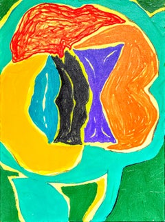 Disegno astratto espressionista blu e viola su carta