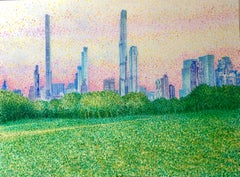 Central Park landscape pointilist oil painting contemporary art,  vibrant color