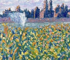 Réservoir de Central Park : Peinture à l'huile contemporaine de paysage sur toile