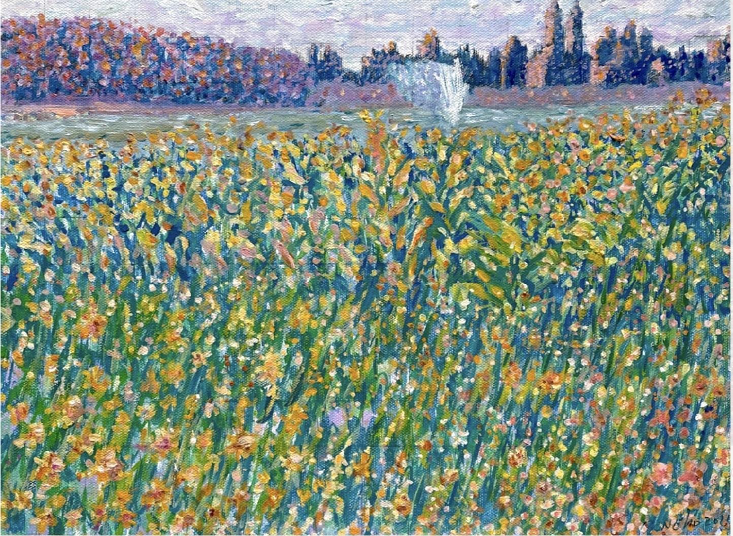 Renelio Marin Landscape Painting - Central Park Reservoir: Contemporary Landscape Oil Painting on Canvas