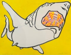 Pittura animale figurativa colorata su carta; Pizza Shark 2 v 1