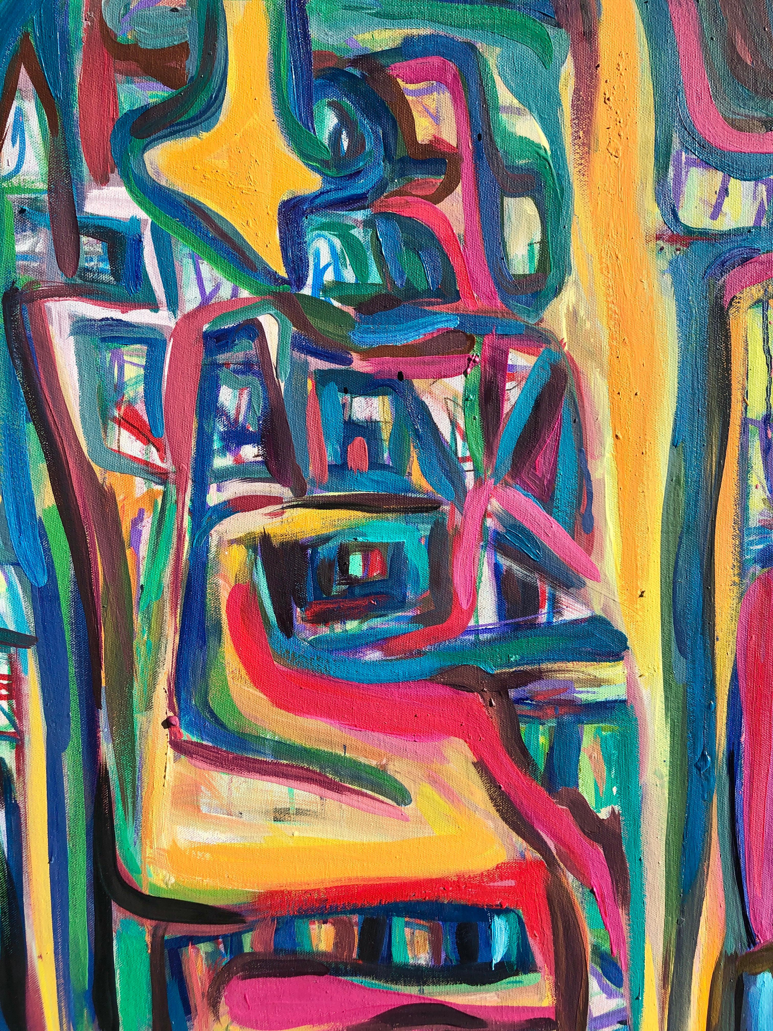 Counter Jungling: La conquista della paura. Paesaggio astratto dipinto ad olio - Painting di Renelio Marin