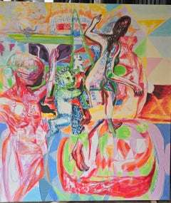 Peinture d'animaux figuratifs colorés sur papier ; Pizza Shark 2 v 1