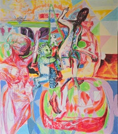 Peinture d'animaux figuratifs colorés sur papier ; Pizza Shark 2 v 1