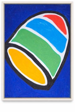 Peinture sur papier au pastel et technique mixte orange et bleue