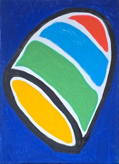 Peinture sur papier au pastel et technique mixte orange et bleue