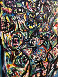 Trans-Plant-ter Wave. Abstract blue and dark palette surrealism oil painting.