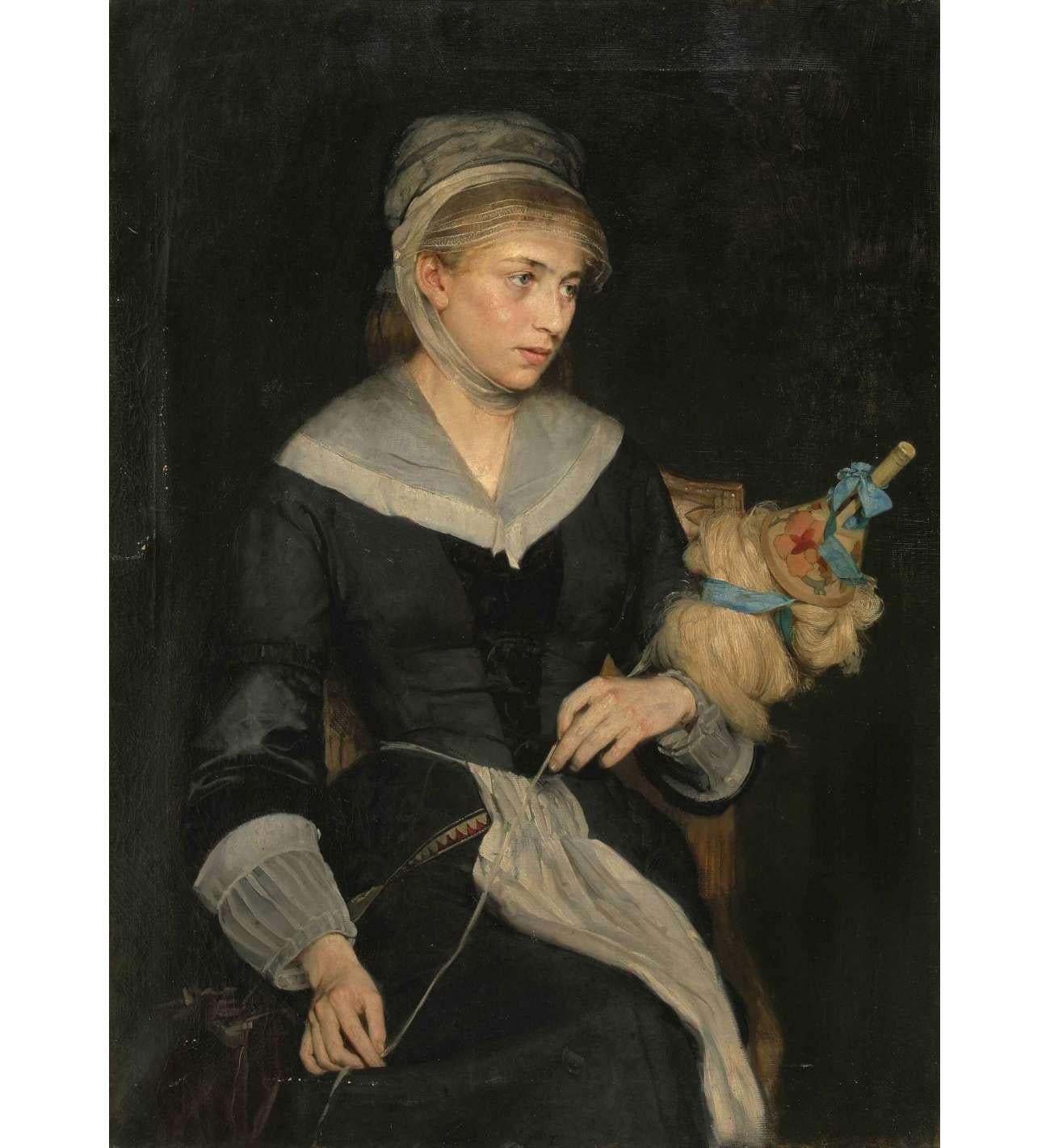 Renevier Julien (1847-1907), Huile sur toile+ La fileuse de laine en vente 1