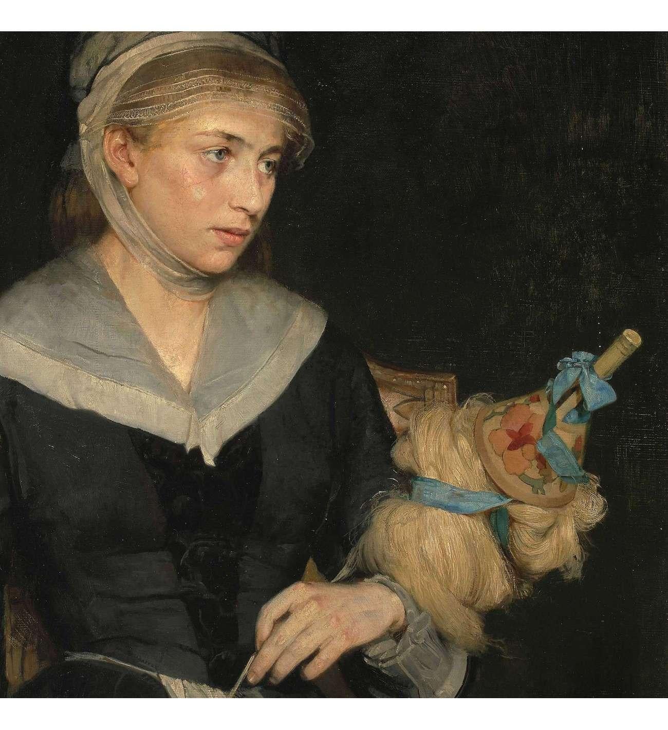 Renevier Julien (1847-1907), Huile sur toile+ La fileuse de laine en vente 2