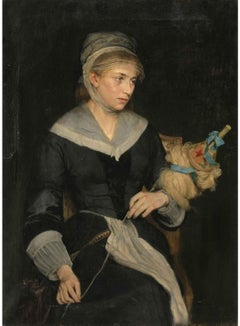 Renevier Julien (1847-1907), Olio su tela+ La filatrice di lana