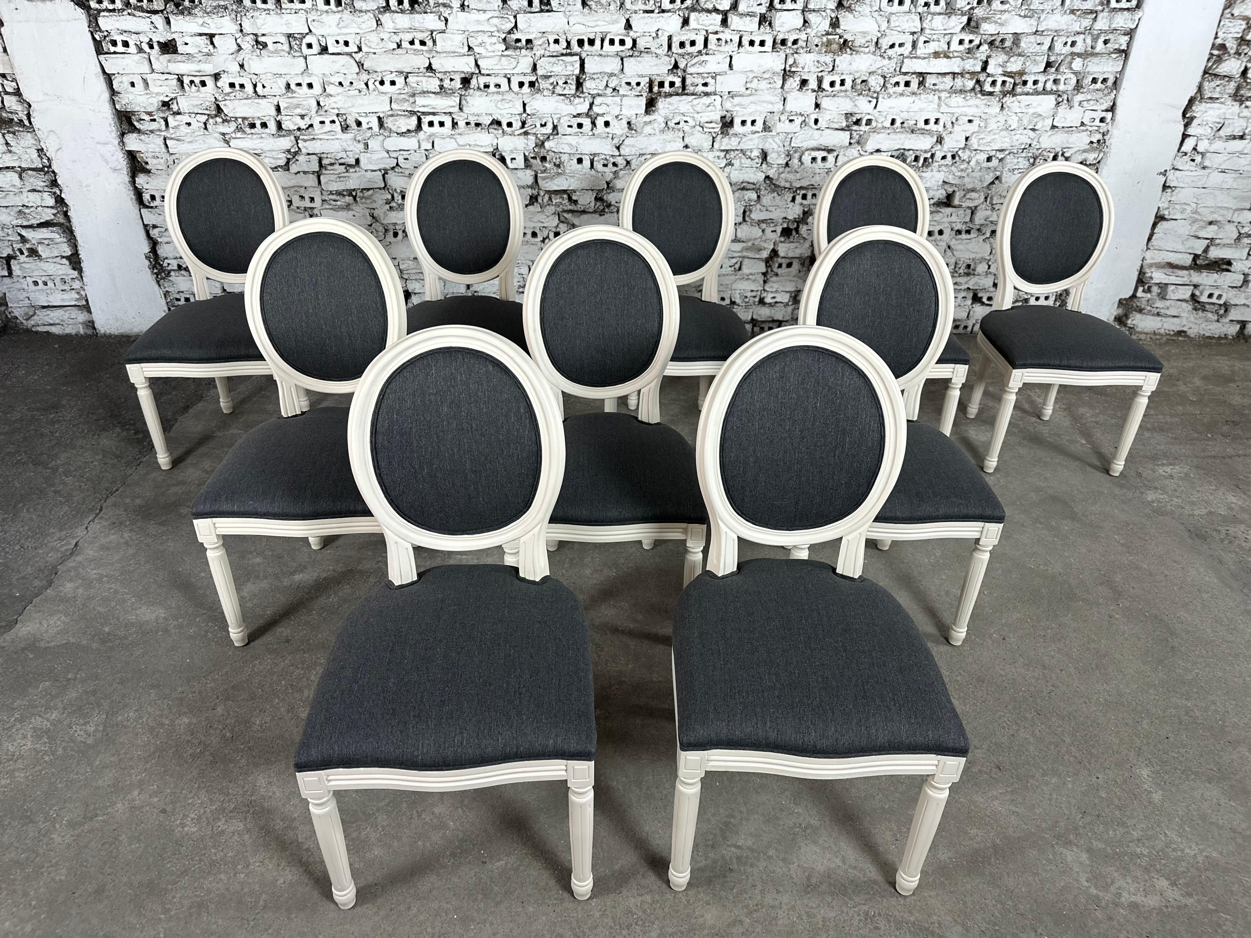 20th Century Renewed and Reupholstered French Louis XVI Dining Chairs - Set of 10