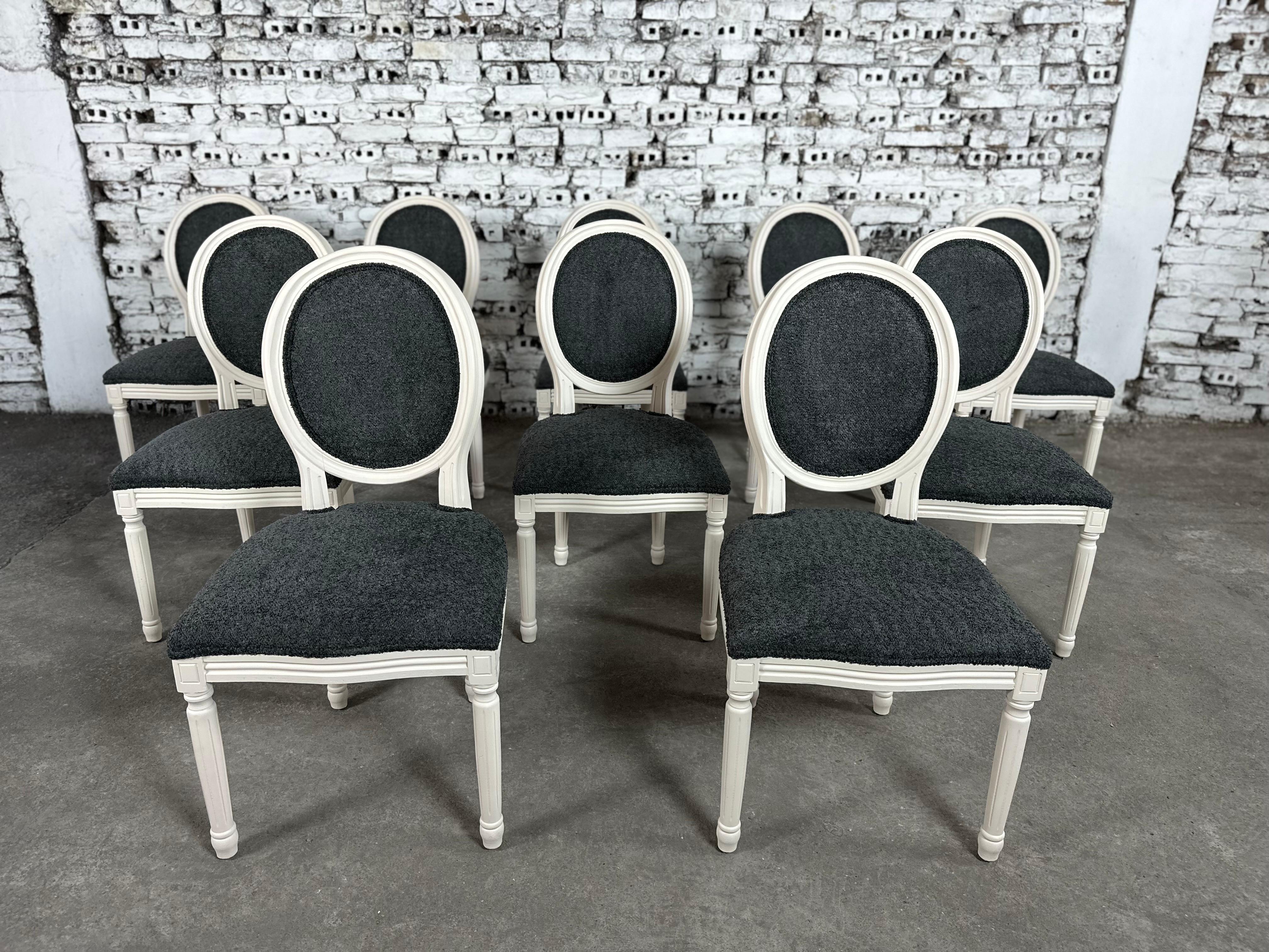 Upholstery Renewed and Reupholstered French Louis XVI Dining Chairs - Set of 10