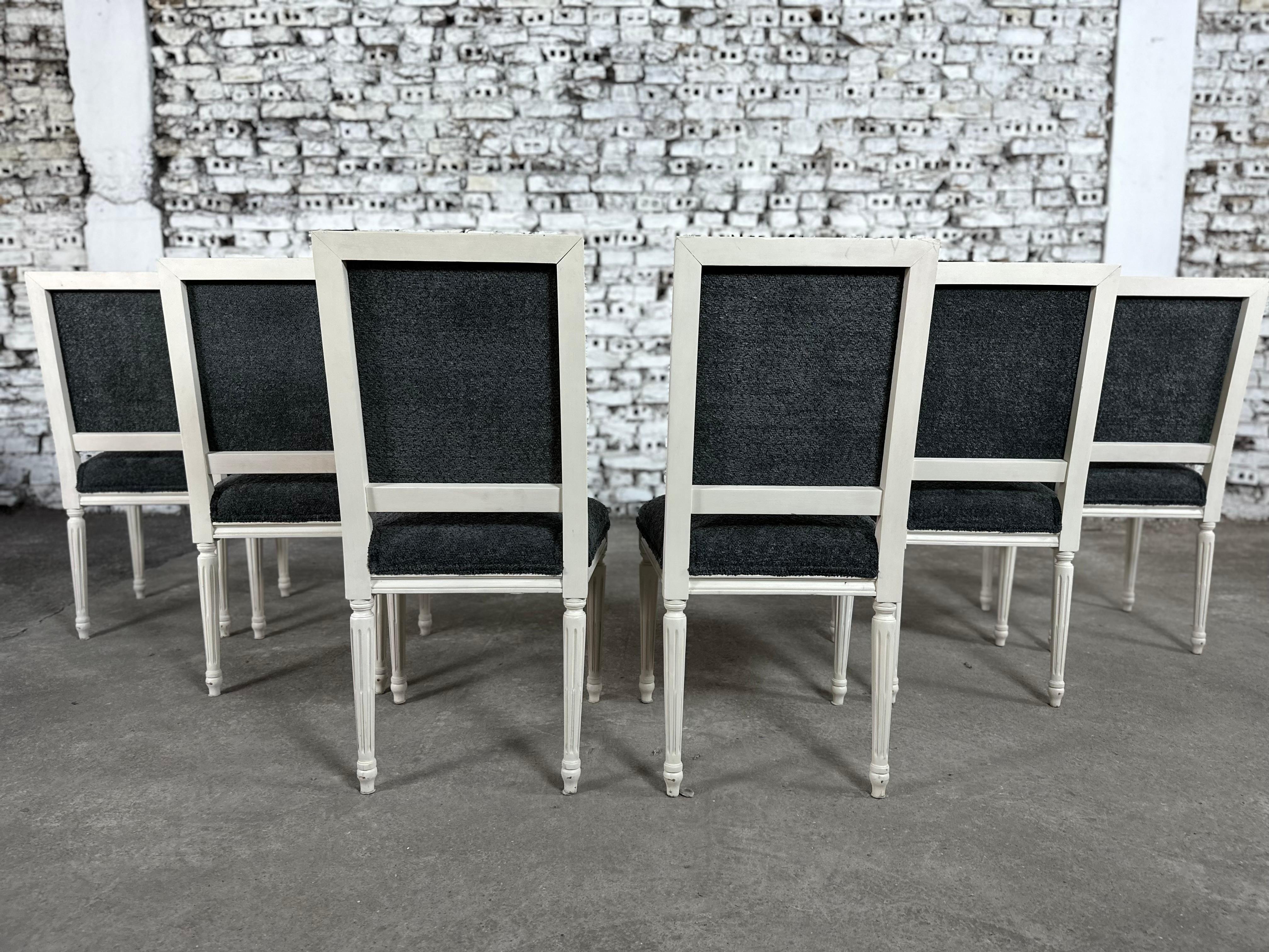 Renewed and Reupholstered French Louis XVI Square Back Dining Chairs - Set of 6 9